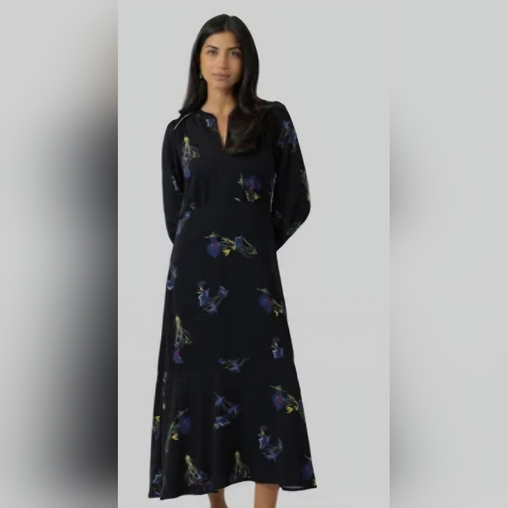 Saint + Sofia Adaline Black Floral Zip Up Tie Waist Dress 6